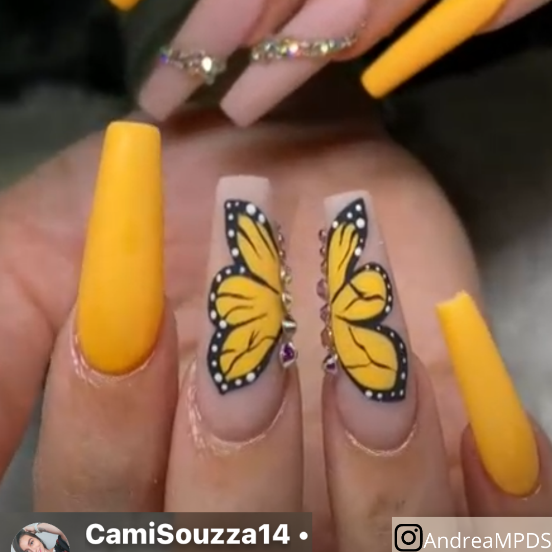 manicure manicura amarillo amarelo mariposa borboleta