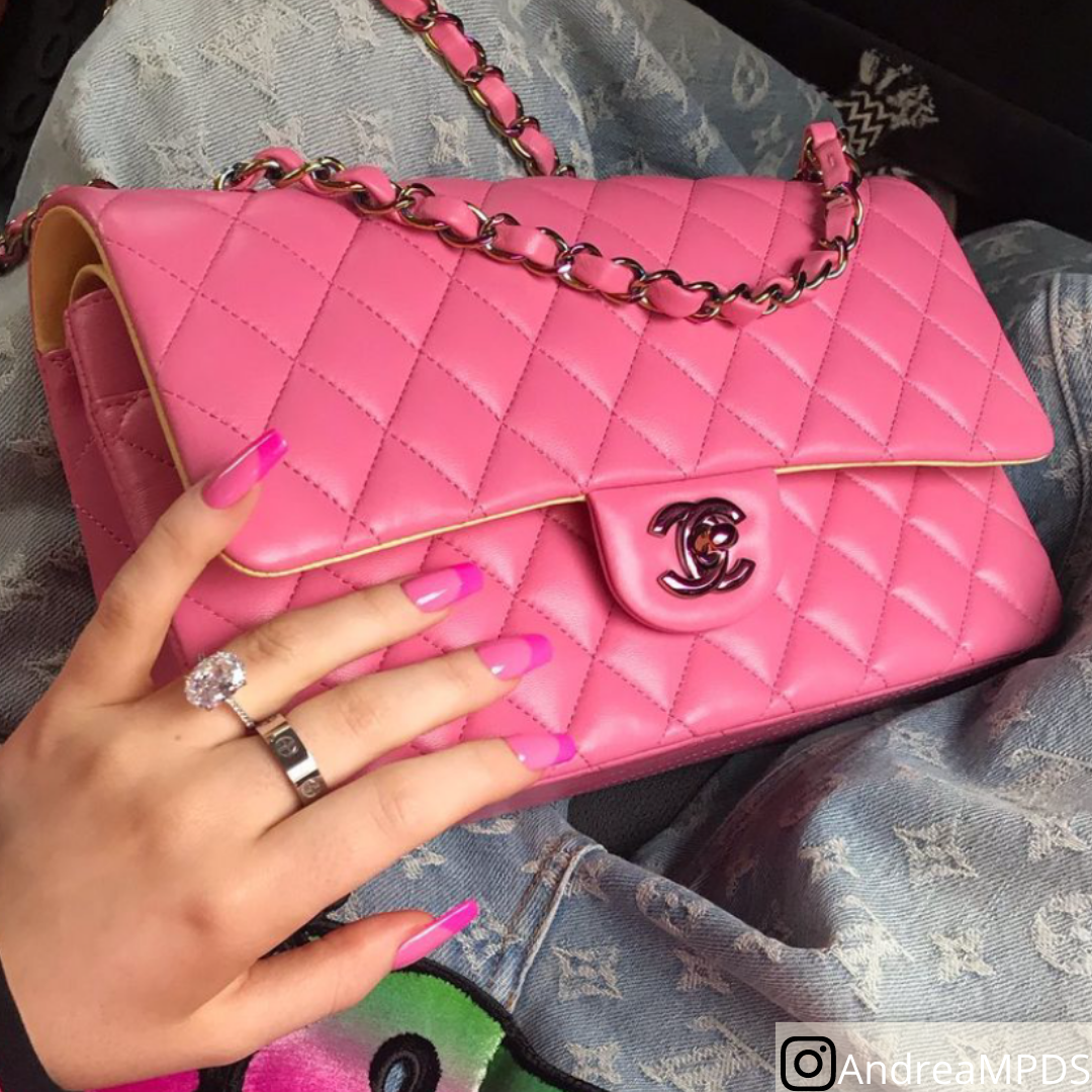 acolchoado bolso rosa chanel